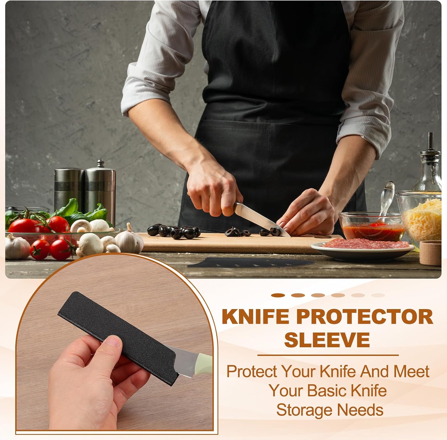 PATIKIL ABS Knife Cover Sleeves, 9x2 Inch Knife Blade Edge Guard Sheath Universal Blade Protector Flocking for Home Kitchen, White